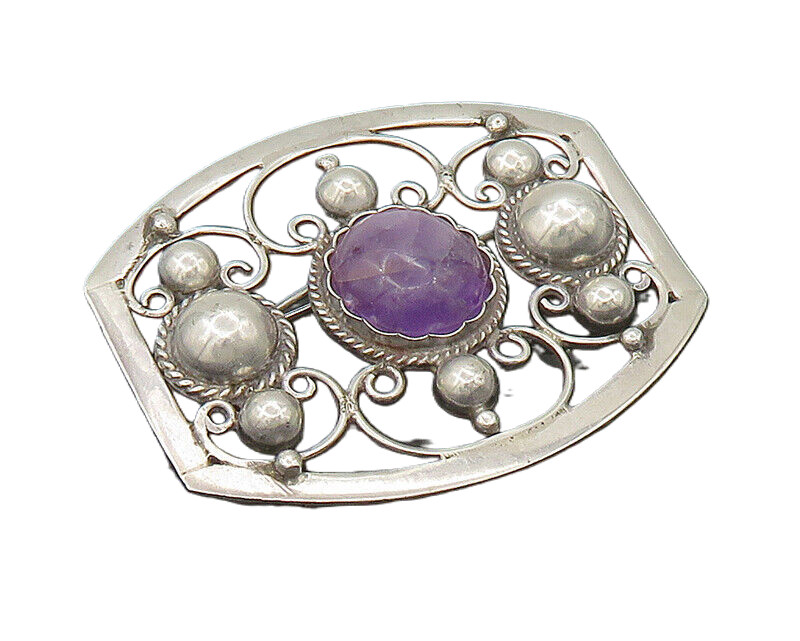 ピアス　No.4298 MEXICO 925 Sterling Silver Vintage Amethyst Pretzel Swirl Brooch