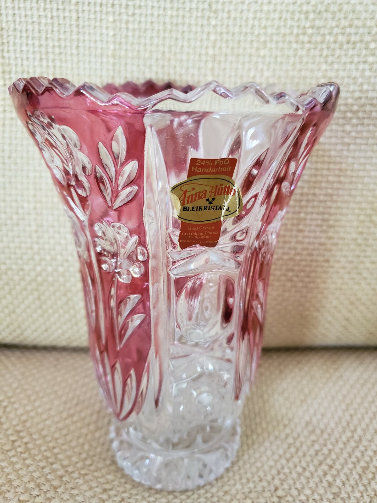 Anna Hutte Lead Crystal Pedestal Vase Red & Clear Bleikristall eBay