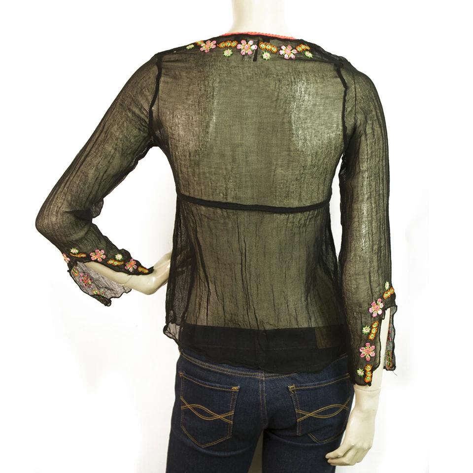 Cárdigan Bolero Cardi Just Cavalli Beachwear Negro Transparente Floral Lentejuelas Talla 42 Foto 2 de 4