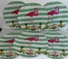 8" Flamingo Melamine Plates Mulberry Home Collection Set Of 6 New