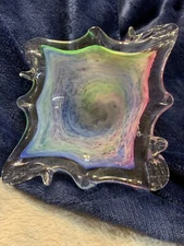 Hand Blown Stretched Rainbow Art Glass Bowl Murano Style 7 X 6 As Is Read