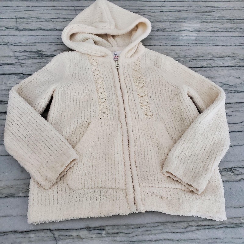 Hanna Andersson Girls White Chenille Pom Pom Hoodie Sweater Zip Up Size 110 US 5