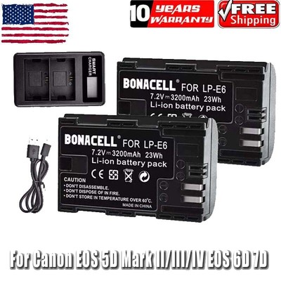 2X LP-E6 Battery + Dual Charger For Canon EOS 5D Mark II, 80D, 6D, 70D, 90D, 60D