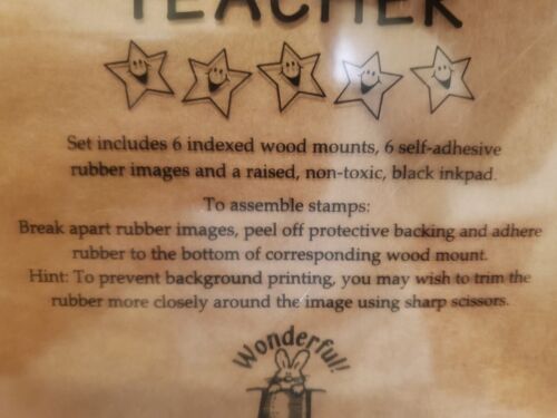 TEACHER Wood Mount Rubber Stamp Set. All Night Media Set Of 6. Brand New. - Picture 4 of 5