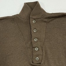 VTG US Army Sweater Mens Medium OD Brown Wool 1/4 Button Henley Military Issue