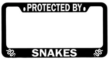 Protected By Snakes Black METAL License Plate Frame Auto
