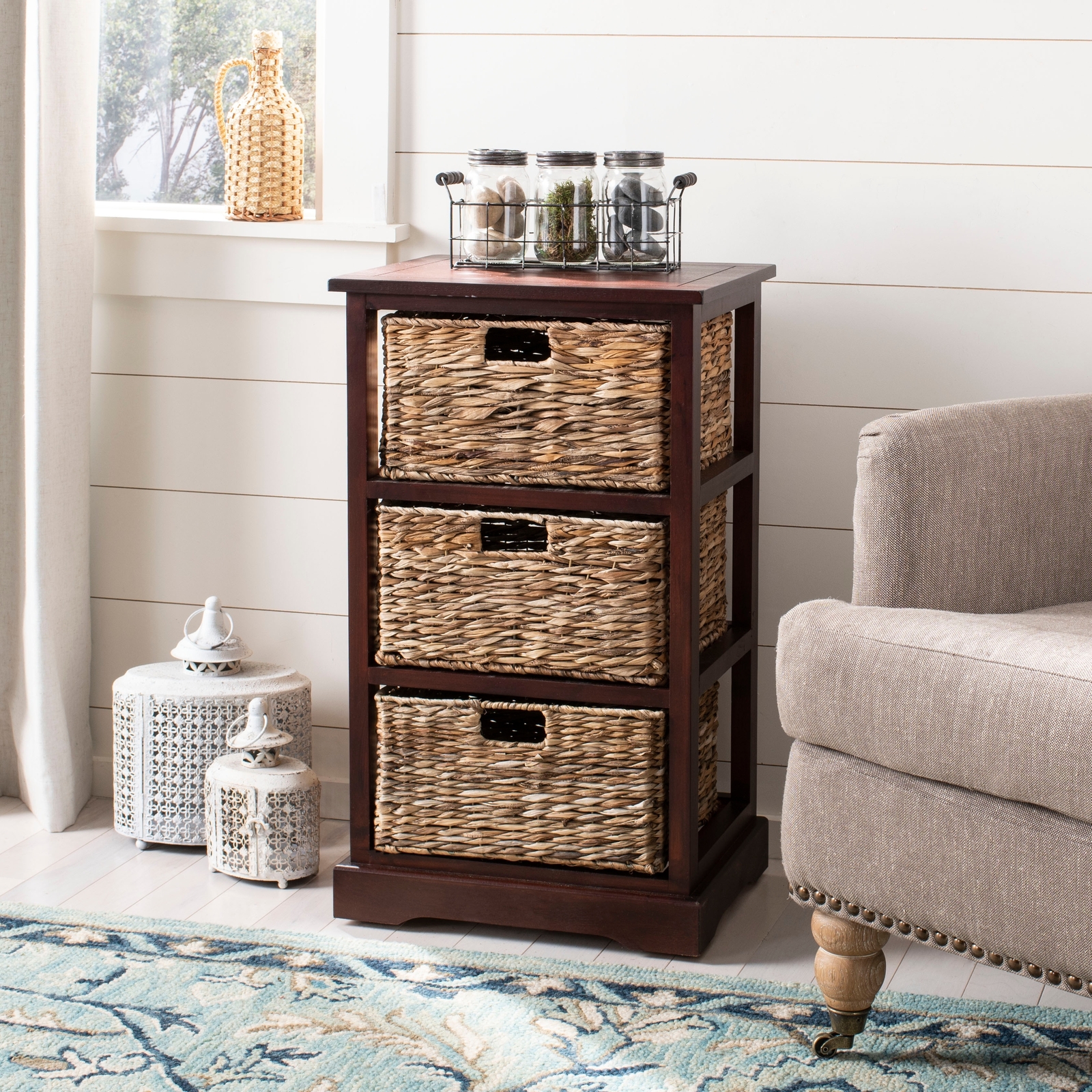SAFAVIEH Halle Cherry 3 Wicker Basket Storage Unit - 17.3