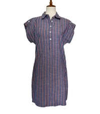 Tommy Hilfiger Button Shirt Dress Striped Pull Over Cap Sleeve Size 8 READ