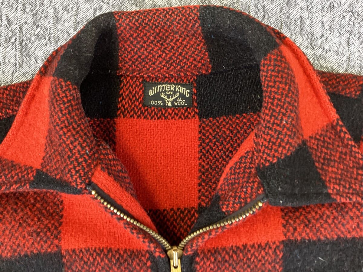 Vintage Winter King Mens Buffalo Check Red/Black 100% Wool Vintage Winter King Mens Buffalo Check Red/Black 100% Wool