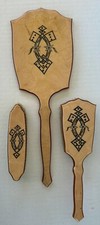 Vintage Vanity Dresser Set Mirror Brushes 3 Pieces Pink Celluloid Art Deco