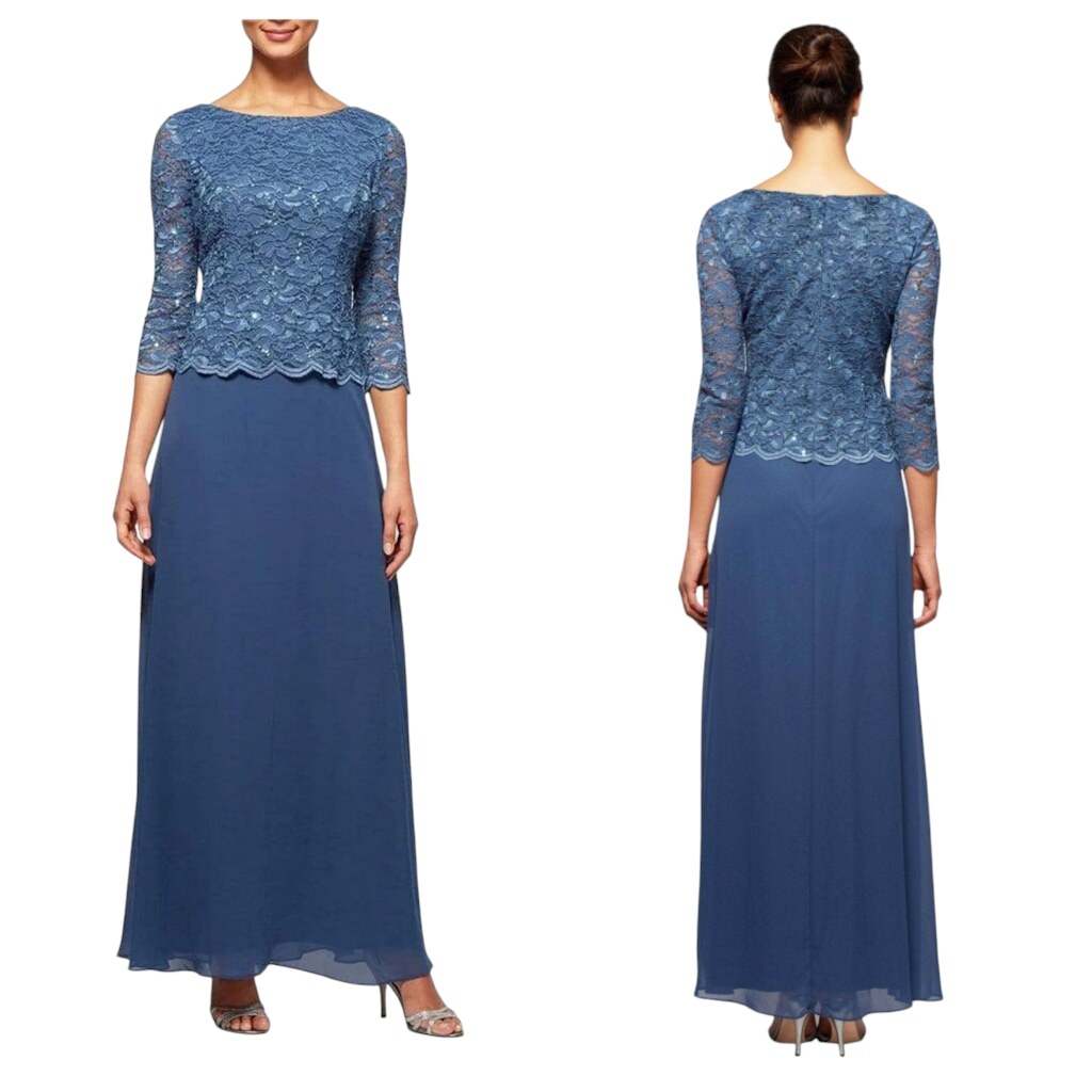 Alex Evenings Petite Sequined Lace Bateau Neck Sheath Dress Sz 14P | eBay
