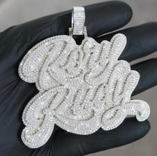 Mens 6.6ct Tester Pass Moissanite Custom Stylish Name Pendant Silver FREE GIFT