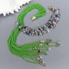 Collar largo asimétrico lazo cristal verde 20" 15 filas collar lariat joyería
