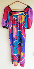 70s OSCAR DE LA RENTA PSYCHEDELIC EMPIRE FESTIVAL QUILTED COTTON DRESS VINTAGE