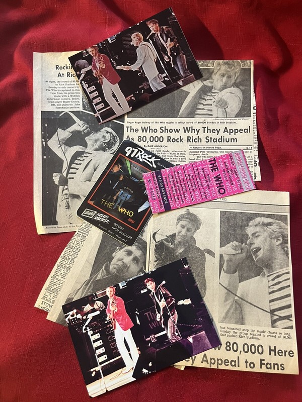The Who 1982 Ticket Stub w/Newspaper Reviews Articles 97 Rock Promo Patch & Pics