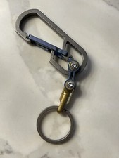 EDC Titanium Ti Carabiner Keychain, Key Ring, w/Ti Bike Link, Blue Anodized