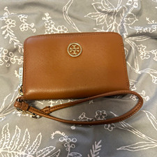 Tory Burch Women s Brown/Pink Zip-Around Wristlet Wallet, Logo, Card