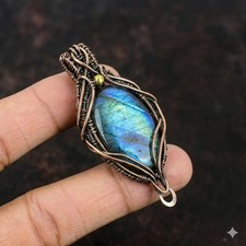 Labradorite Wire Wrapped Pendant Handcrafted Copper Ethnic Gift 2.25"
