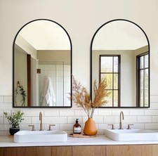 Arched Black Bathroom Mirror 2 Pack - 24 x36 Metal Framed Shatter-Proof Glass