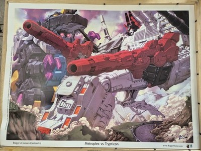 Exclusive Lithograph 18''x24'' TRANSFORMERS DW Poster Metroplex VS Trypticon READ!