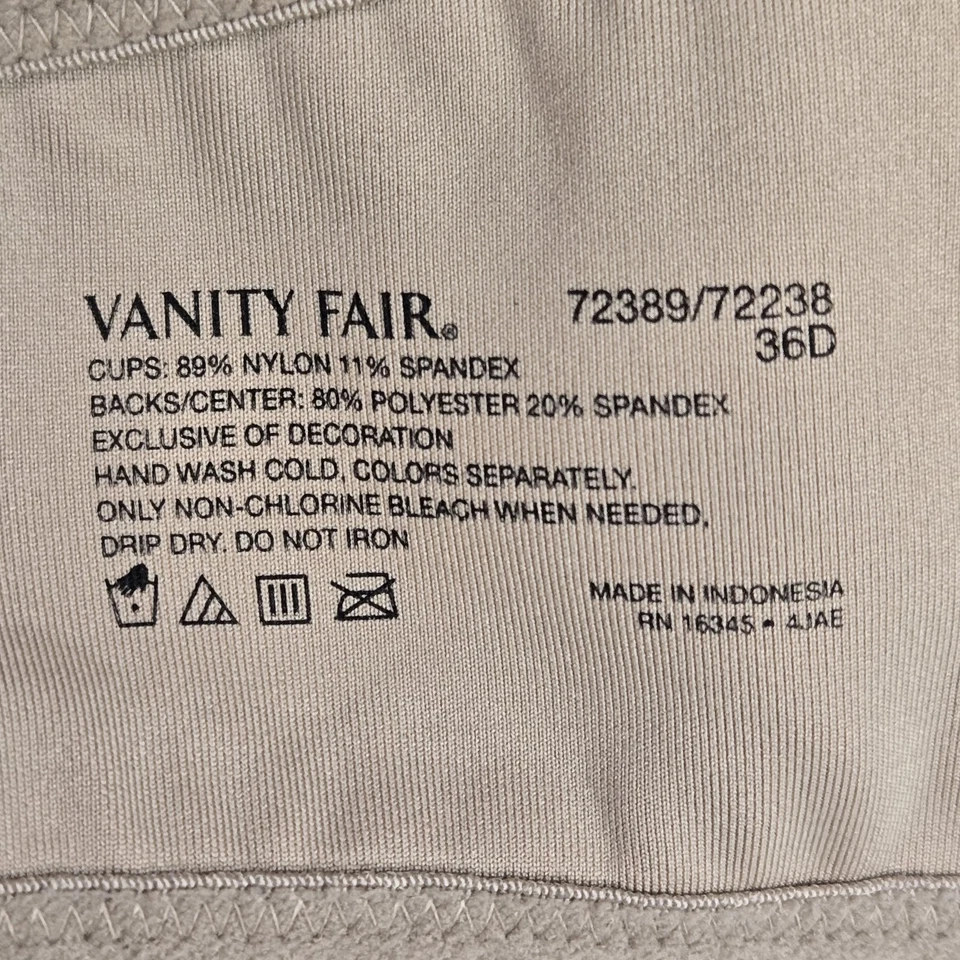 Sujetador Vanity Fair para mujer 36D beige a rayas camiseta inalámbrica convertible Foto 4 de 4