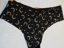 NWT Victoria's secret No Show Mesh Thong Panty medium black silver bats moons