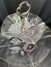 Mikasa Calypso Two Tier Frosted Glass Serving Tray Bowls Table Decor Kitchen