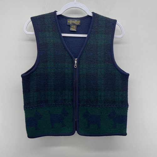 Requirements Navy Blue Green Plaid Wool Scottie Dog Zippered Vest - Picture 1 of 5