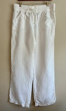 ATHLETA Women's Lakeside Linen Pants Casual Wide Leg White Sz 8 Pull On Mid-Rise