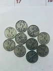 Walking Liberty Half Dollars 10 Coin Lot. 5 With Mint Mark S&D.