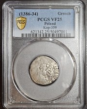 1386-34 Poland Grosch Kop-359 PCGS Gold Shield Certified VF25 Silver Coin