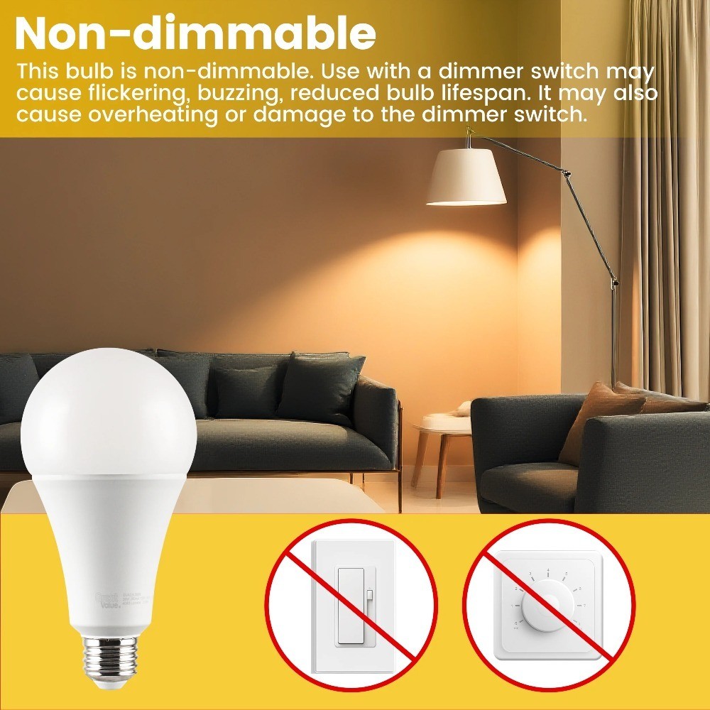 2 Pack 27W A23 LED Light Bulb E26 Medium Base Soft White 200W Equivalent High