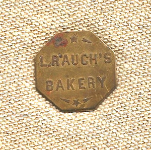 c1880 CINCINNATI TOKEN - L. RAUCH'S BAKERY - W. W. SPENCER, 153 W. 5TH ST., CIN.
