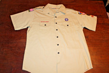 Boy Scouts of America BSA Men's Shirt Tan X-Large XL Glued Patches Short Sleeve