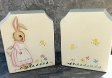 Vtg Bookends Nursery Bunny Rabbit Baby Wood Hand Painted Margaret Middleton 6525