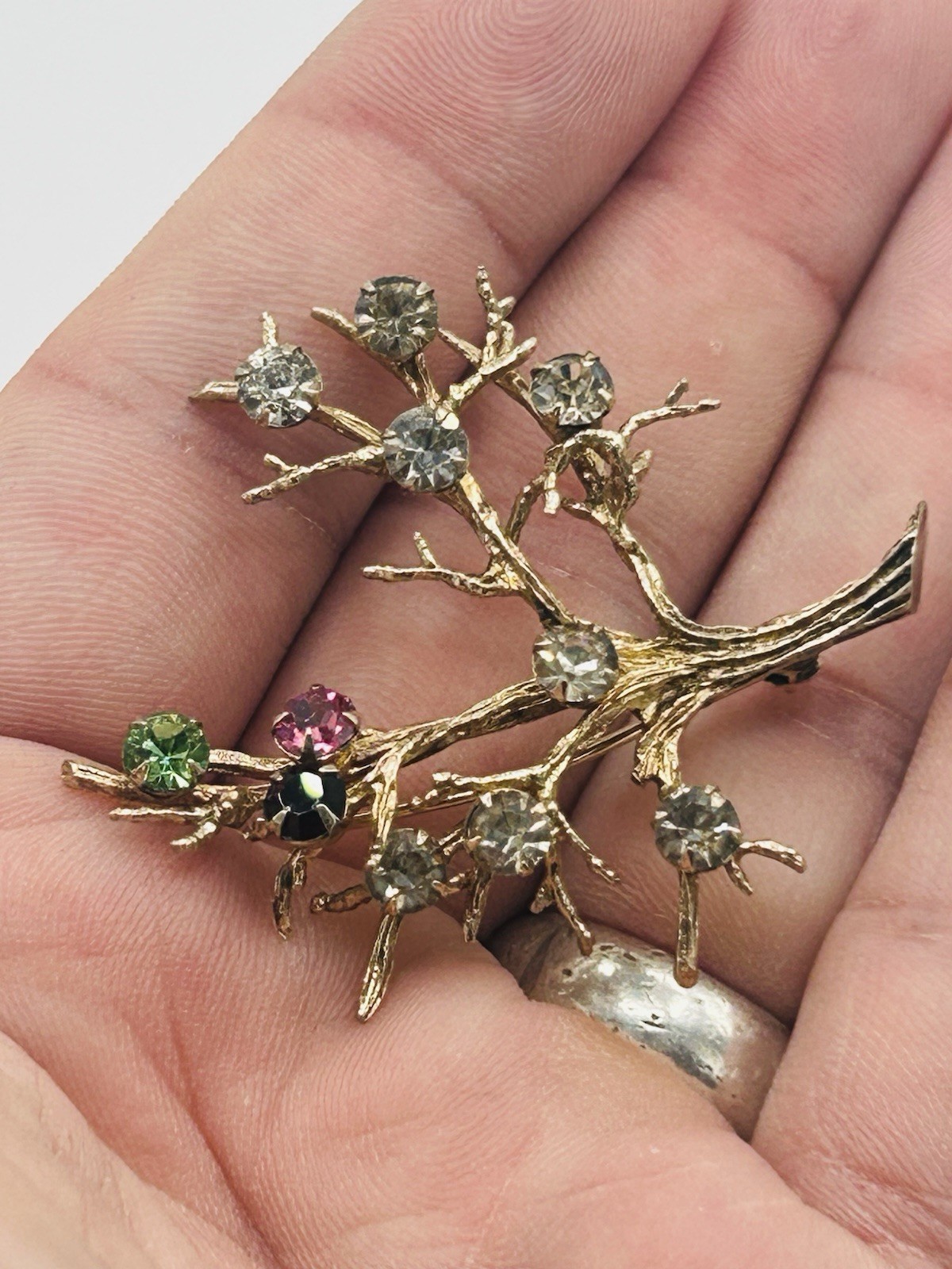 925 Sterling Solid Silver Tree Brooch Colorful Rh… - image 6