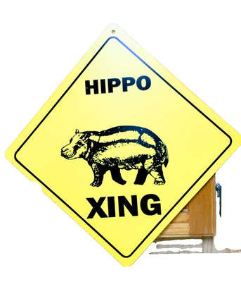 Funny Hippo Crossing Sign - Unique Wildlife Lover Gift - Animal Xing Wall Decor