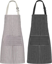 Syntus 2 Pack Adjustable Bib Apron Waterdrop Resistant with 2 Pockets Cooking Ki