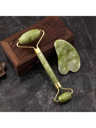 Jade Face Roller and Gua Sha Set, Green