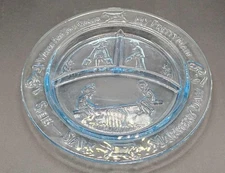 Vintage Blue "See-Saw Margery Daw" Tiara Indiana Glass Divided Child Plate 