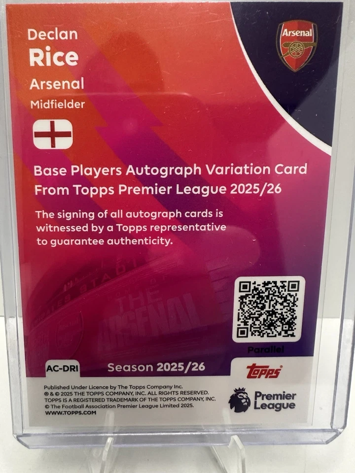 2025-26 Topps Premier League Declan Rice Auto Black/White Refractor 10/75 - Image 2 of 4