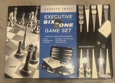 Sharper Image Executive Six in One Game Set Backgammon Chess Checkers New