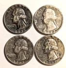 4-Coin Lot • Fire-Blackened Washington Quarters (1940-64) • 90% Silver