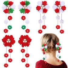6PCS Christmas Hair Bows for Girls, Red Flower Hair Flower Bows-Christmas