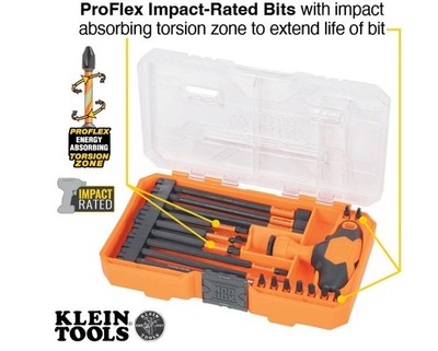 Klein Tools 33804 ProFlex Impact-Rated Multiple Ratcheting T-Handle Set, 23 Pc.