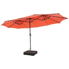 15FT Double-Sided Patio Umbrella 48 Solar LED Lights Crank  Base Outdoor Orange