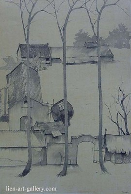 Dinh Thao Phong Born 1977   watercolor  painting  orig  Vietnam 16x23.6 in