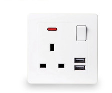 Single 1 Gang Wall Socket 13A With Twin USB Charger Port Plug Switched Socket