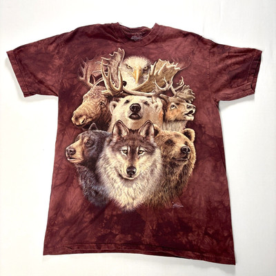 The Mountain Shirt Animal Shirt Brown Tie Dye Sz L Bear Wolf Eagle Moose Deer