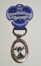 New Guardian Angel Keychain Silver Color Metal Oval Reversible Great Gift Idea 
